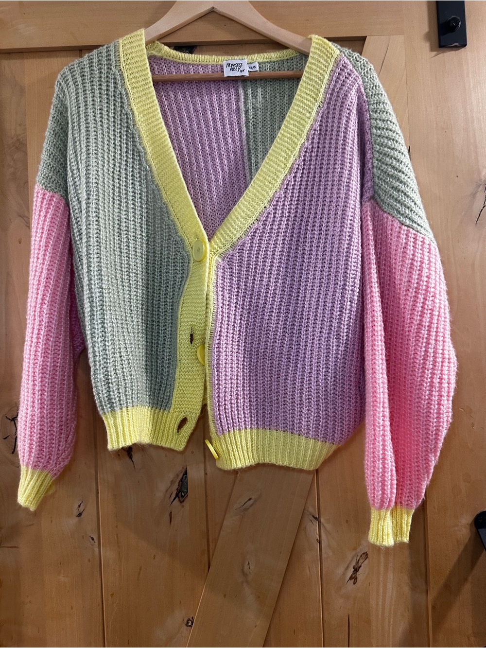 Colorblock Pastel Knit Cardigan - Unknown Brand - Pink, Lavender & Sage